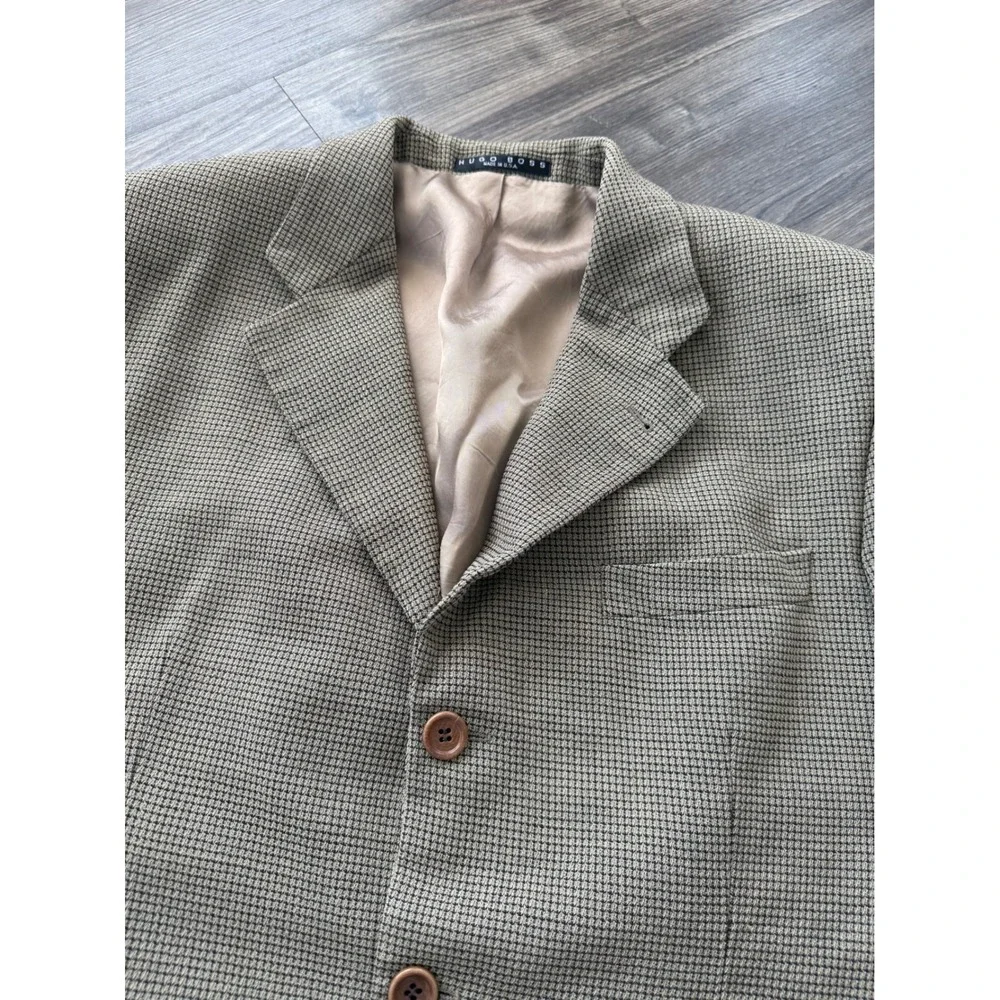 Vintage Hugo Boss Wool Houndstooth Blazer Einstein Sport Coat 46R/XL 3/4 sleeve